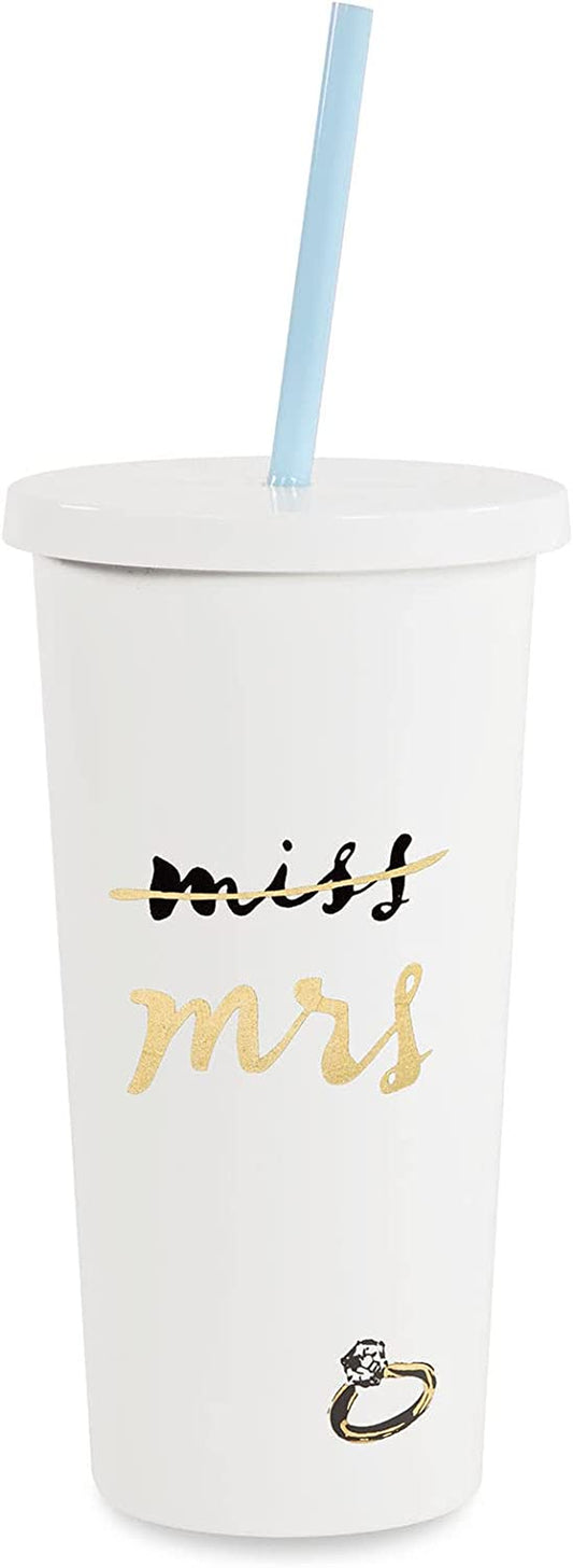 Bridal Insulated Tumbler with Reusable Straw, 20 Ounces, Miss to Mrs. (White)